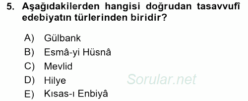 Türk İslam Edebiyatı 2016 - 2017 Ara Sınavı 5.Soru