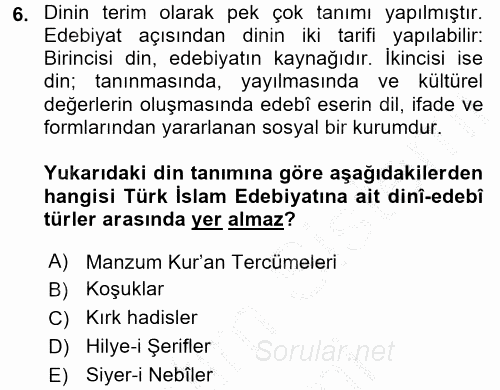 Türk İslam Edebiyatı 2016 - 2017 Ara Sınavı 6.Soru