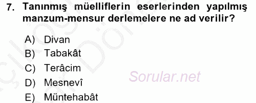 Türk İslam Edebiyatı 2016 - 2017 Ara Sınavı 7.Soru