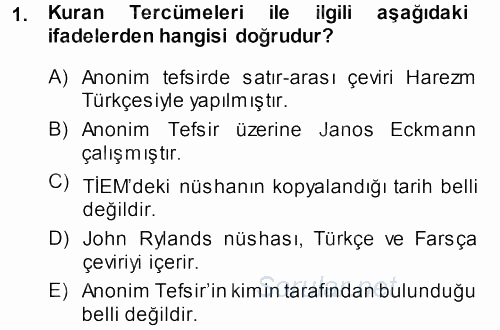XI-XIII. Yüzyıllar Türk Dili 2013 - 2014 Dönem Sonu Sınavı 1.Soru