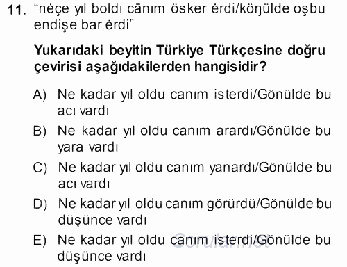 XI-XIII. Yüzyıllar Türk Dili 2013 - 2014 Dönem Sonu Sınavı 11.Soru