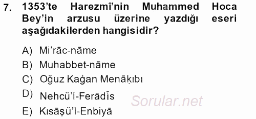 XI-XIII. Yüzyıllar Türk Dili 2013 - 2014 Dönem Sonu Sınavı 7.Soru