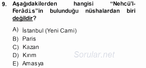 XI-XIII. Yüzyıllar Türk Dili 2013 - 2014 Dönem Sonu Sınavı 9.Soru