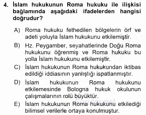İslam Hukukuna Giriş 2016 - 2017 Ara Sınavı 4.Soru