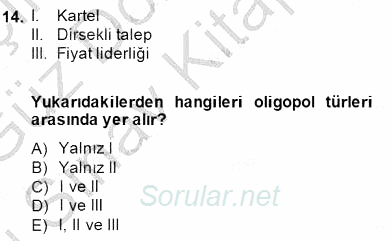 İktisada Giriş 1 2014 - 2015 Dönem Sonu Sınavı 14.Soru