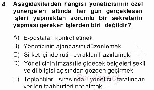 Yönetici Asistanlığı 2014 - 2015 Dönem Sonu Sınavı 4.Soru