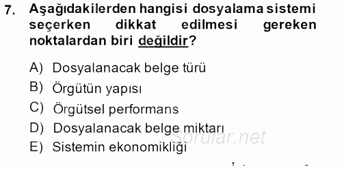 Yönetici Asistanlığı 2014 - 2015 Dönem Sonu Sınavı 7.Soru