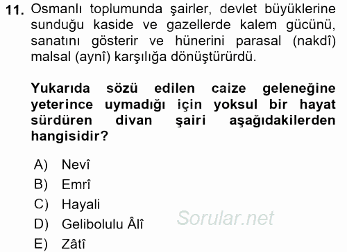XVI. Yüzyıl Türk Edebiyatı 2016 - 2017 Ara Sınavı 11.Soru
