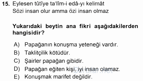 XVI. Yüzyıl Türk Edebiyatı 2016 - 2017 Ara Sınavı 15.Soru