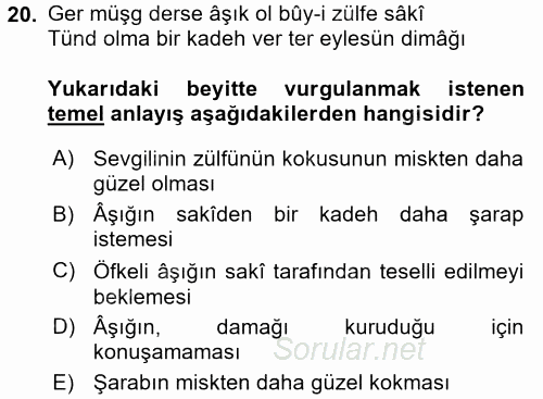 XVI. Yüzyıl Türk Edebiyatı 2016 - 2017 Ara Sınavı 20.Soru