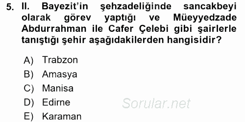 XVI. Yüzyıl Türk Edebiyatı 2016 - 2017 Ara Sınavı 5.Soru