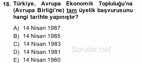 Türkiye Cumhuriyeti İktisat Tarihi 2014 - 2015 Dönem Sonu Sınavı 18.Soru