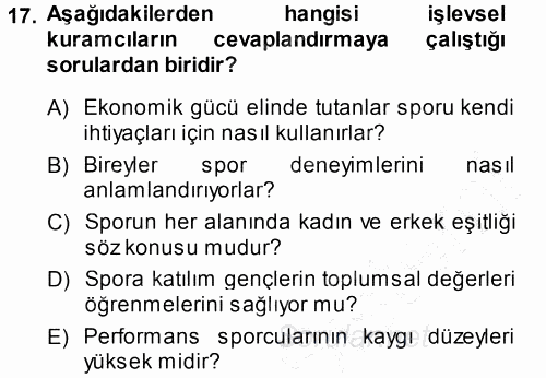 Spor Bilimlerine Giriş 2014 - 2015 Ara Sınavı 17.Soru