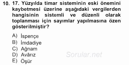 Osmanlı Tarihi (1566-1789) 2012 - 2013 Ara Sınavı 10.Soru