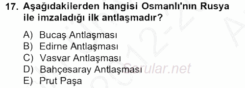 Osmanlı Tarihi (1566-1789) 2012 - 2013 Ara Sınavı 17.Soru