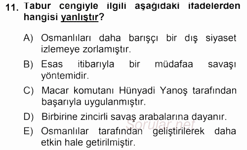 Osmanlı Tarihi (1299-1566) 2013 - 2014 Ara Sınavı 11.Soru