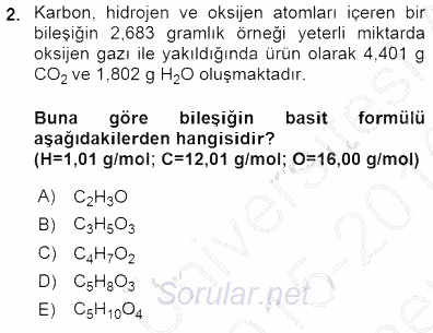 Genel Kimya 1 2015 - 2016 Dönem Sonu Sınavı 2.Soru