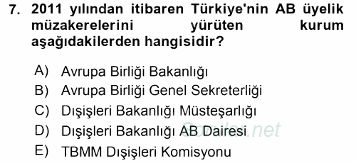 Türk Dış Politikası 2 2016 - 2017 3 Ders Sınavı 7.Soru