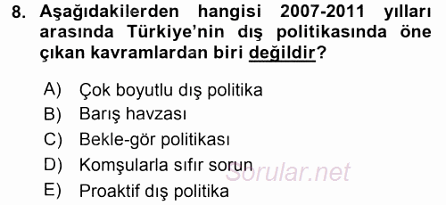 Türk Dış Politikası 2 2016 - 2017 3 Ders Sınavı 8.Soru