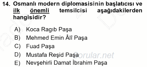 Osmanlı Diplomasisi 2015 - 2016 Dönem Sonu Sınavı 14.Soru