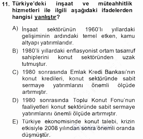 Türkiye Ekonomisi 2013 - 2014 Dönem Sonu Sınavı 11.Soru