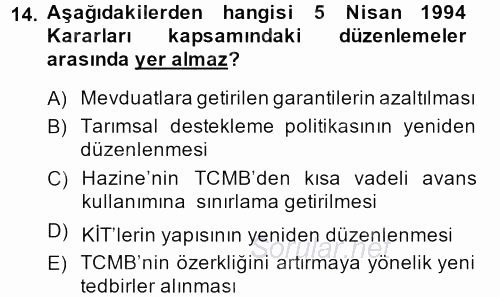 Türkiye Ekonomisi 2013 - 2014 Dönem Sonu Sınavı 14.Soru