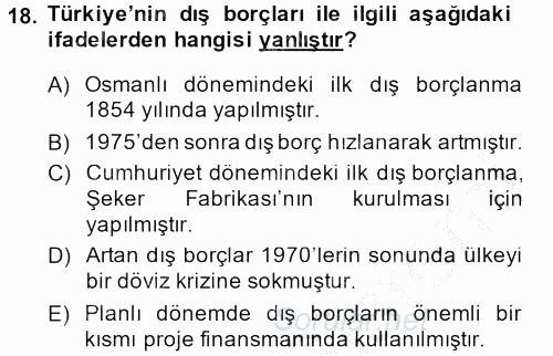 Türkiye Ekonomisi 2013 - 2014 Dönem Sonu Sınavı 18.Soru