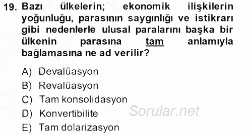 Türkiye Ekonomisi 2013 - 2014 Dönem Sonu Sınavı 19.Soru