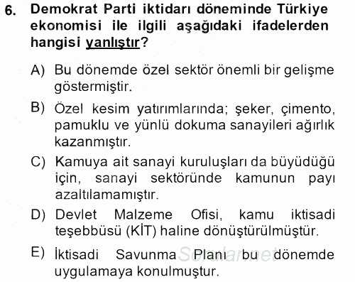 Türkiye Ekonomisi 2013 - 2014 Dönem Sonu Sınavı 6.Soru