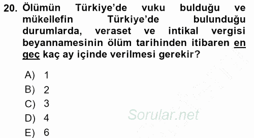 Türk Vergi Sistemi 2015 - 2016 Dönem Sonu Sınavı 20.Soru
