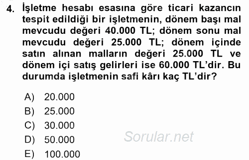 Türk Vergi Sistemi 2015 - 2016 Dönem Sonu Sınavı 4.Soru