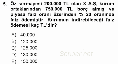 Türk Vergi Sistemi 2015 - 2016 Dönem Sonu Sınavı 5.Soru