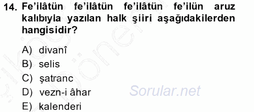 Halk Edebiyatına Giriş 1 2014 - 2015 Ara Sınavı 14.Soru
