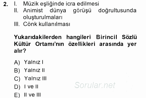 Halk Edebiyatına Giriş 1 2014 - 2015 Ara Sınavı 2.Soru