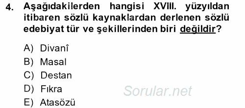 Halk Edebiyatına Giriş 1 2014 - 2015 Ara Sınavı 4.Soru