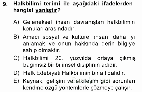Halk Edebiyatına Giriş 1 2014 - 2015 Ara Sınavı 9.Soru