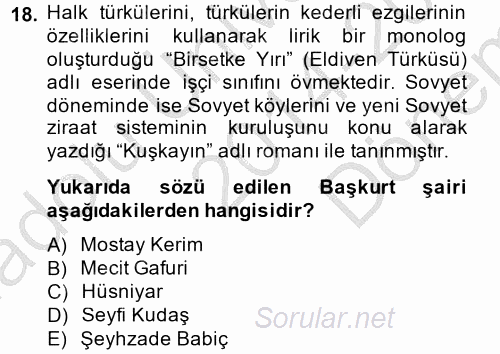 Çağdaş Türk Edebiyatları 2 2014 - 2015 Dönem Sonu Sınavı 18.Soru