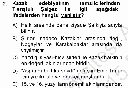 Çağdaş Türk Edebiyatları 2 2014 - 2015 Dönem Sonu Sınavı 2.Soru