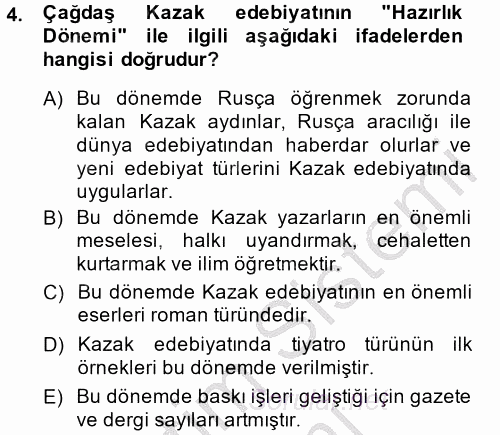 Çağdaş Türk Edebiyatları 2 2014 - 2015 Dönem Sonu Sınavı 4.Soru