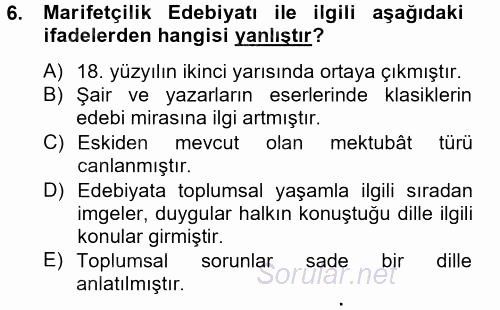 Çağdaş Türk Edebiyatları 2 2014 - 2015 Dönem Sonu Sınavı 6.Soru