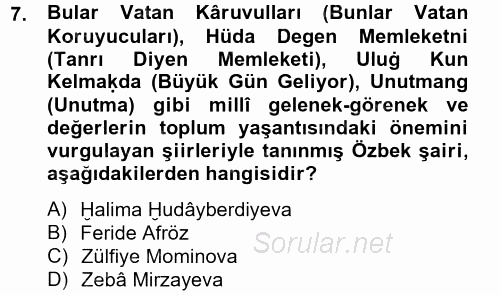 Çağdaş Türk Edebiyatları 2 2014 - 2015 Dönem Sonu Sınavı 7.Soru