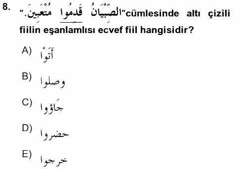 Arapça 3 2015 - 2016 Ara Sınavı 8.Soru