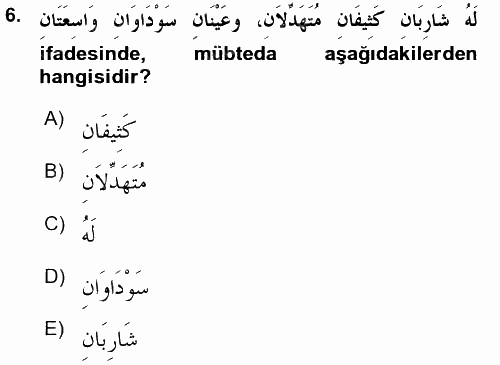 Arapça 3 2015 - 2016 Ara Sınavı 6.Soru