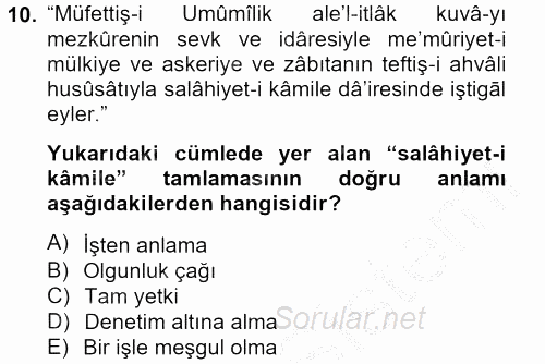 Osmanlı Türkçesi Metinleri 2 2012 - 2013 Dönem Sonu Sınavı 10.Soru