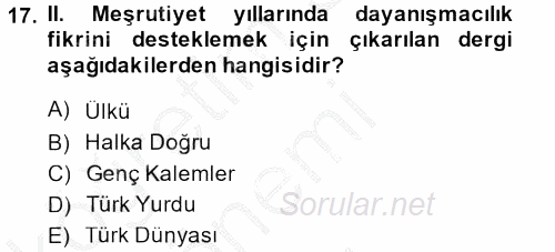 Türk Basın Tarihi 2014 - 2015 Dönem Sonu Sınavı 17.Soru