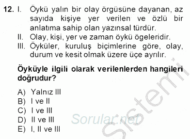 Türkçe Yazılı Anlatım 2014 - 2015 Ara Sınavı 12.Soru
