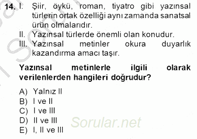 Türkçe Yazılı Anlatım 2014 - 2015 Ara Sınavı 14.Soru