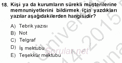Türkçe Yazılı Anlatım 2014 - 2015 Ara Sınavı 18.Soru