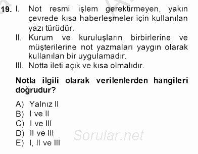 Türkçe Yazılı Anlatım 2014 - 2015 Ara Sınavı 19.Soru