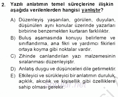 Türkçe Yazılı Anlatım 2014 - 2015 Ara Sınavı 2.Soru